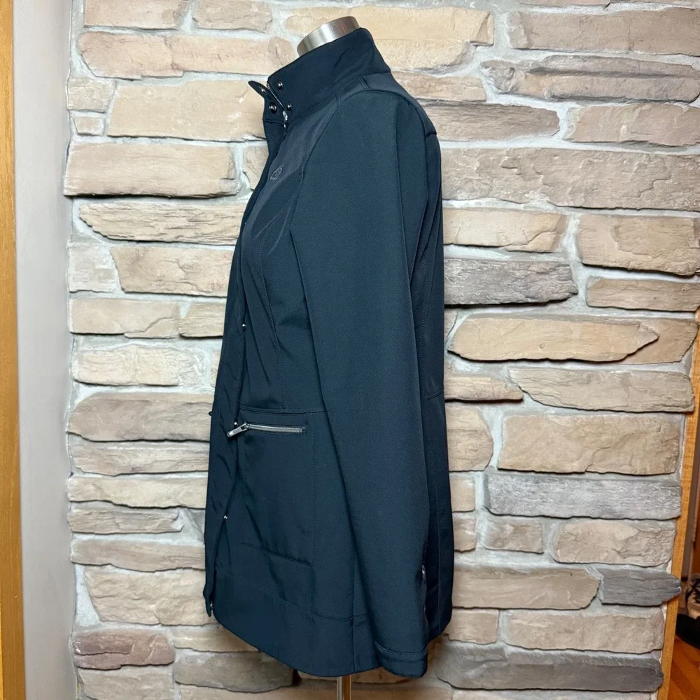 OGIO Black Softshell Jacket Women's Longline Coat Zip Pockets Medium Logo - Picture 3 of 10